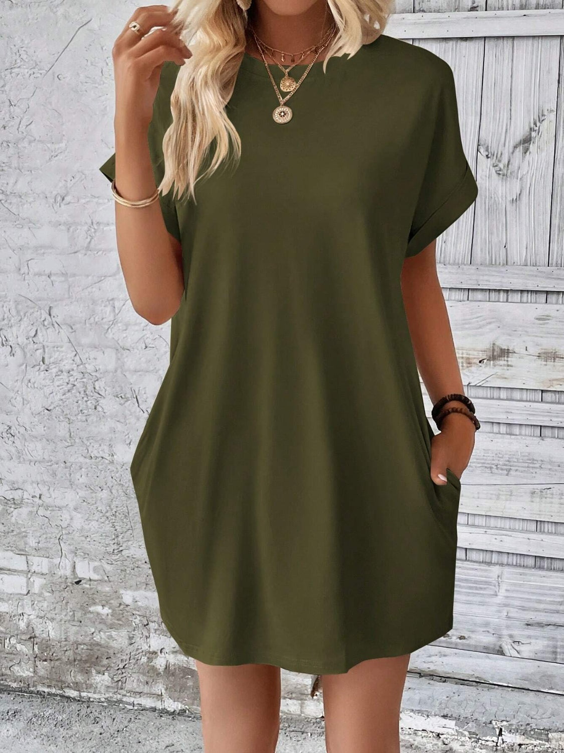 Round Neck Short Sleeve Mini Dress Round Neck Short Sleeve Mini Dress